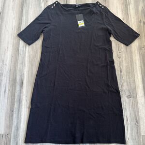 NWT Jones New York Black Midi Dress Gold Buttons 3/4 Sleeve Size Medium